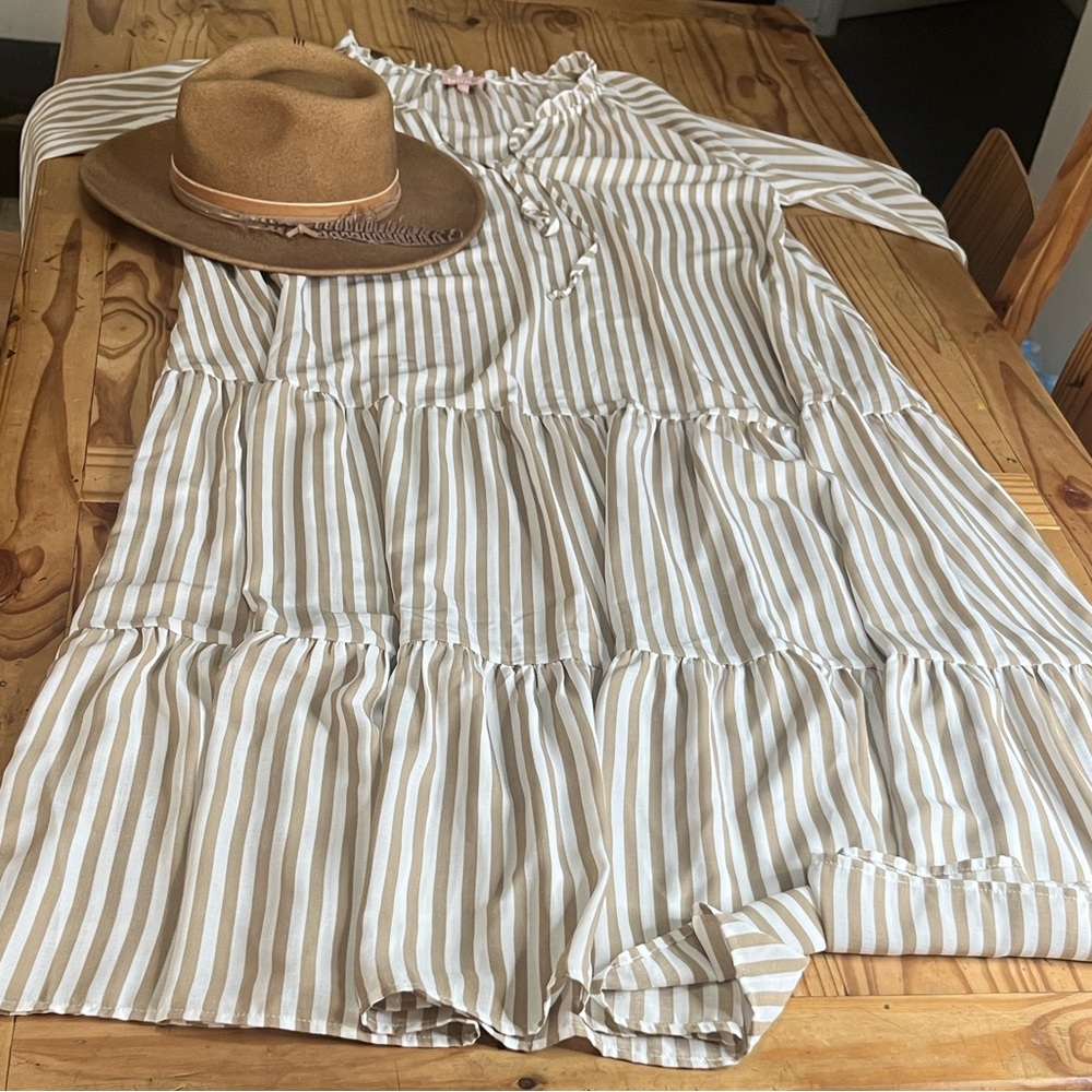 Show Me Your MuMu Cream and Tan Striped Maxi Dress - Picture 9 of 9